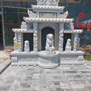 淄博芝麻白中国黑石材套墓 花岗岩墓碑